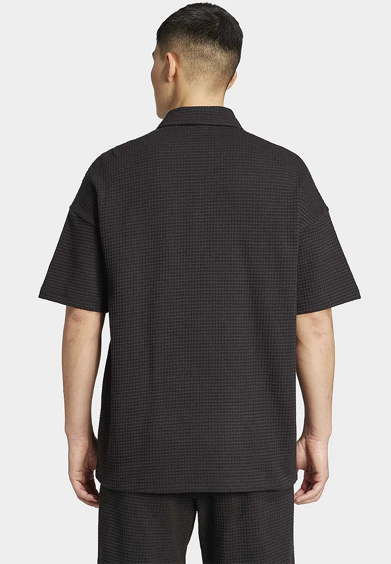 Полузастегнутый поло-свитер, вафельная вязка, All SZN Adidas, черный — фото 2