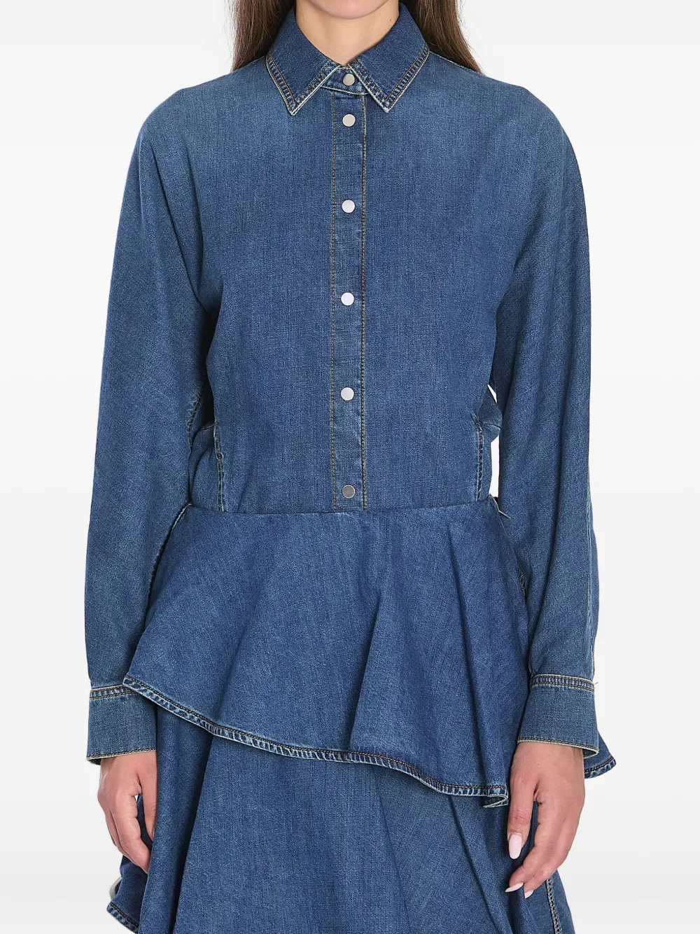 

Джинсовая рубашка с оборками Alaïa, синий