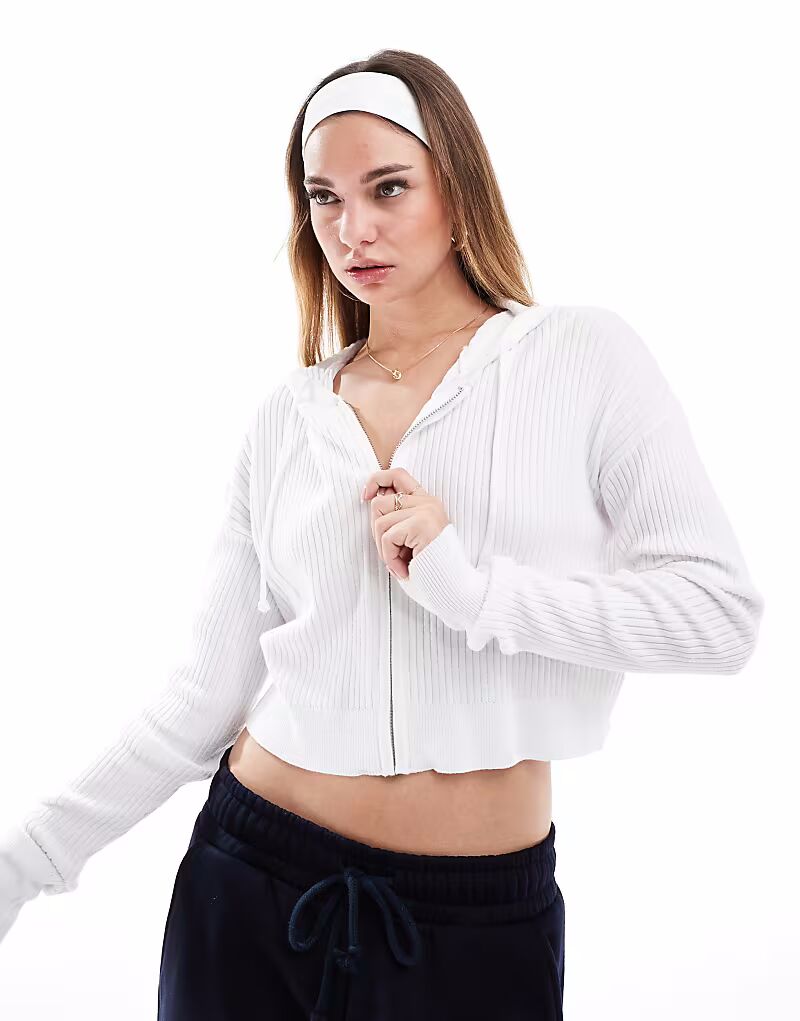 

Кардиган из хлопка с капюшоном на молнии белого цвета Cotton:On
