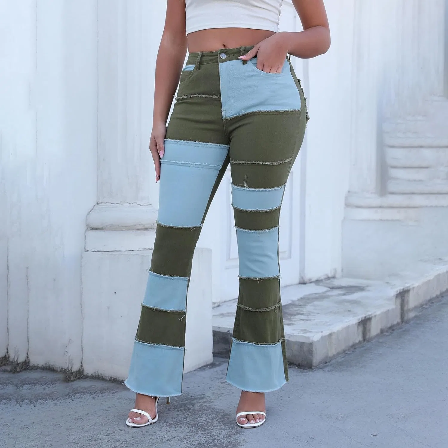 Джинсы клеш, army green — фото 2
