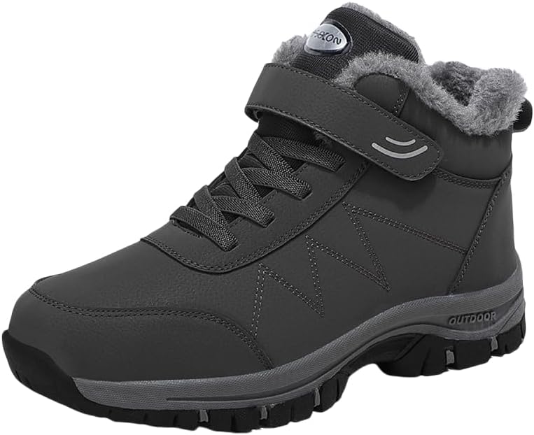 

Зимние мужские ботинки большого размера - утепленные спортивные сапоги до середины голени с нескользящей подошвой Hoalox, серый