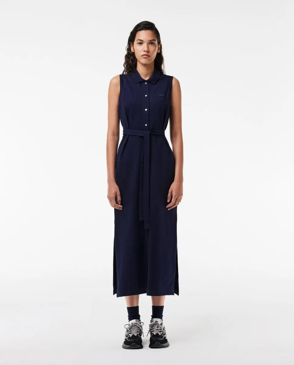 

Длинное поло-платье из эластичного пике без рукавов Lacoste, темно-синий