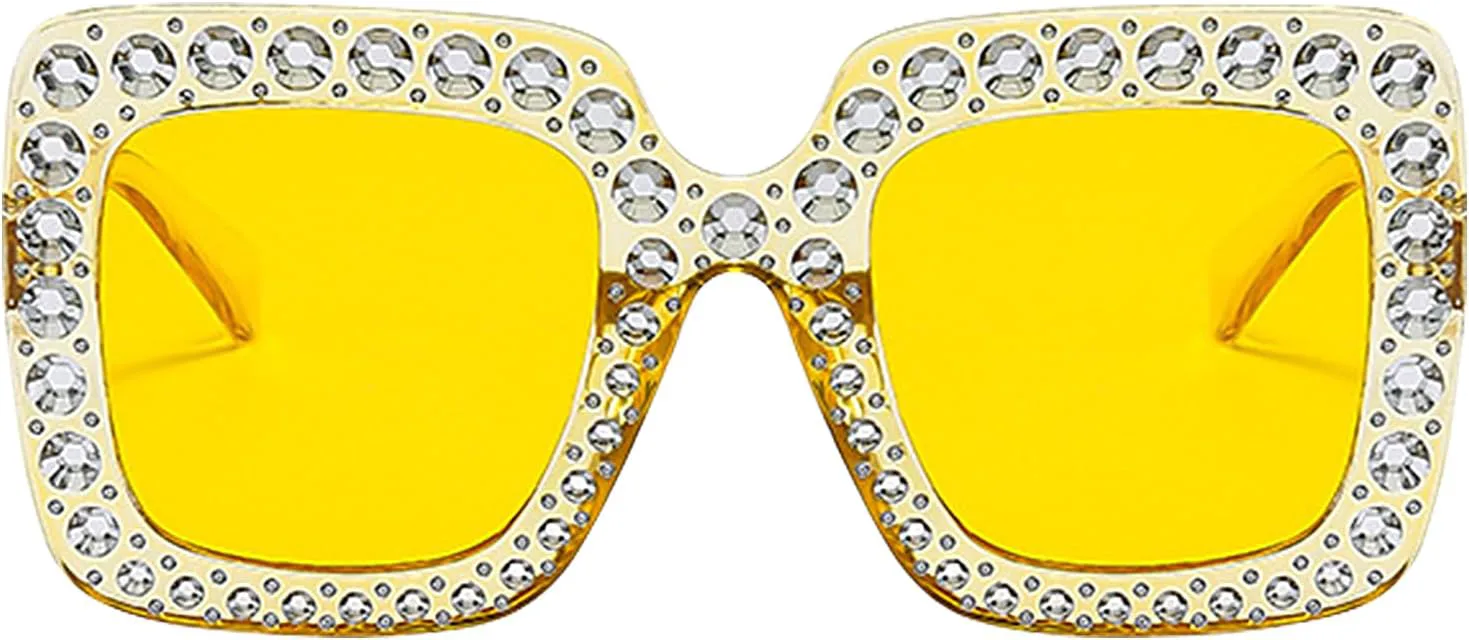 

Солнцезащитные очки со стразами | Декоративные квадратные очки | Женские солнцезащитные очки большого размера, очки в квадратной оправе для женщин Generic, Yellow
