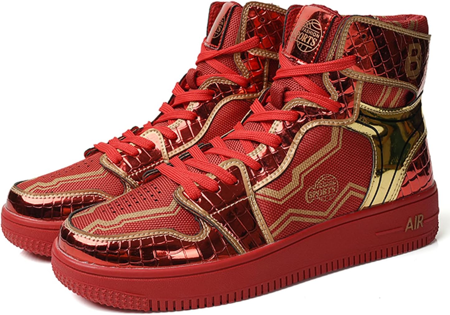 

Мужские высокие баскетбольные кроссовки красного и золотого цвета с металлическим дизайном, верх из сетки, противоскользящие кроссовки для улицы, спортивная обувь для тренировок Dacnakby