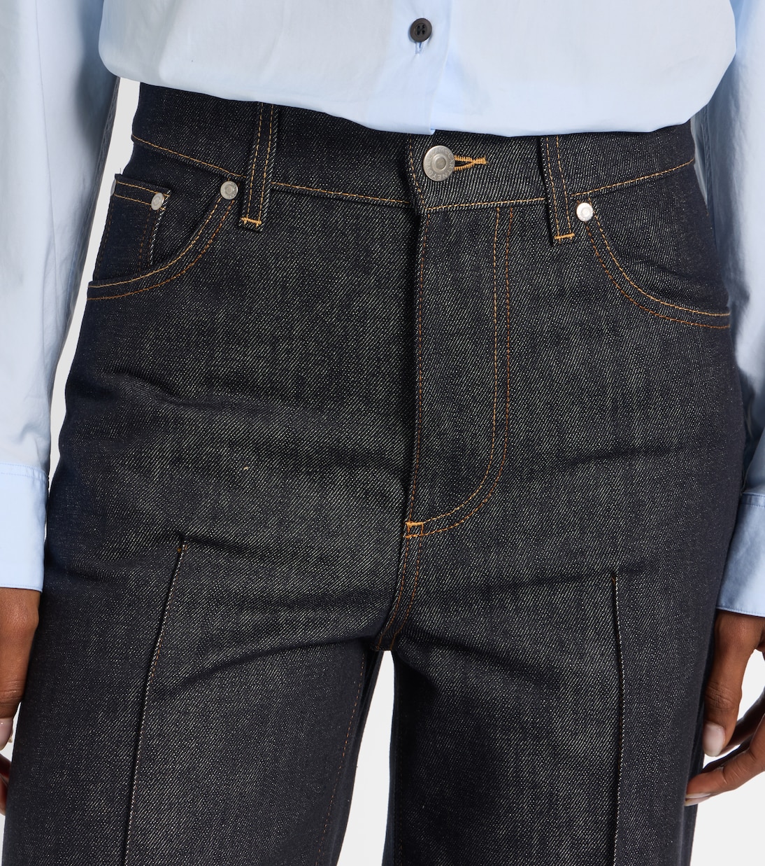 Джинсы с широкими штанинами средней посадки Stella McCartney, Raw Blue Denim — фото 4