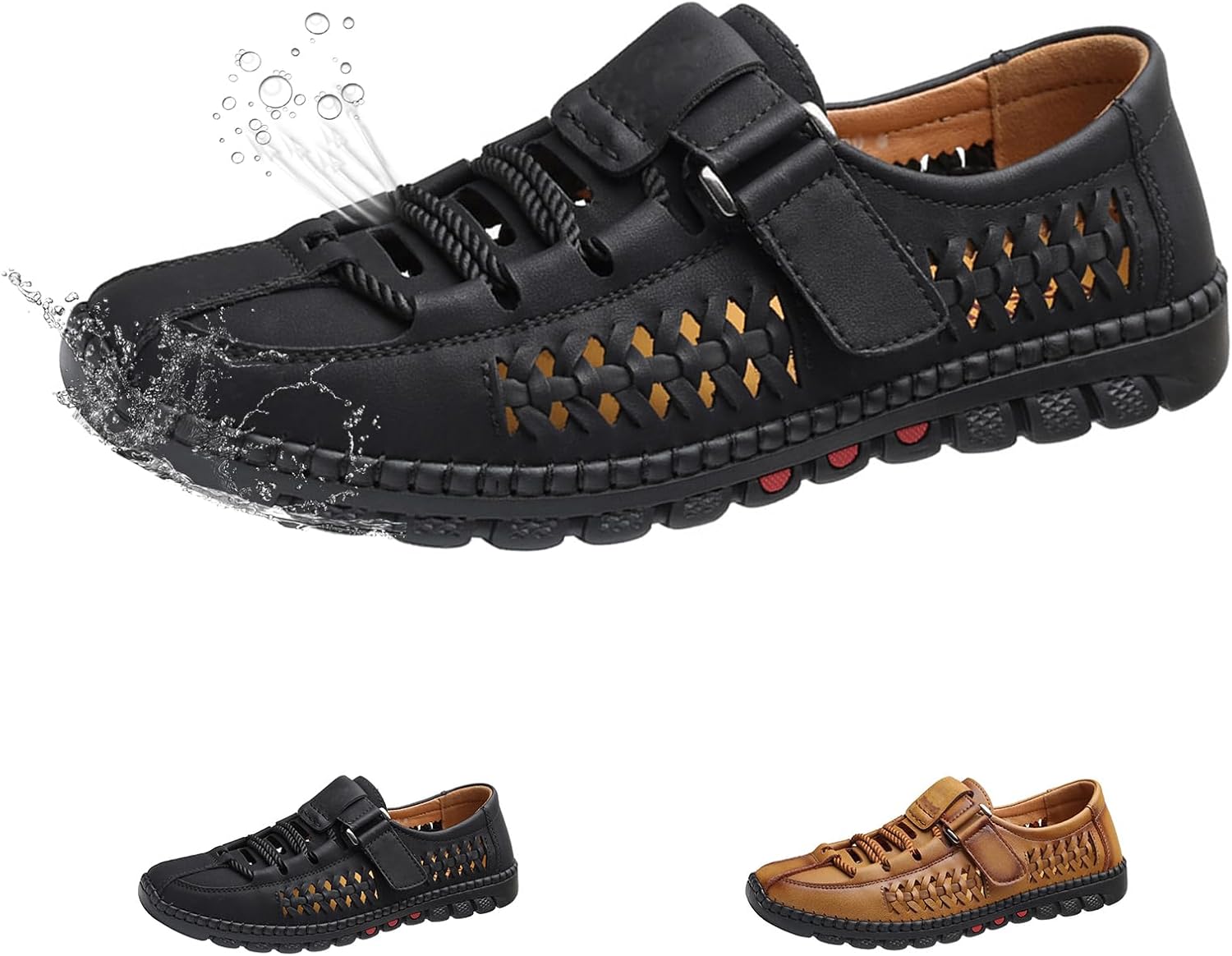 

Мужские кожаные сандалии с закрытым носком, легкие, дышащие, регулируемые, для вечернего ношения, повседневные, для улицы и спорта, удобная обувь для ходьбы и походов Generic, черный