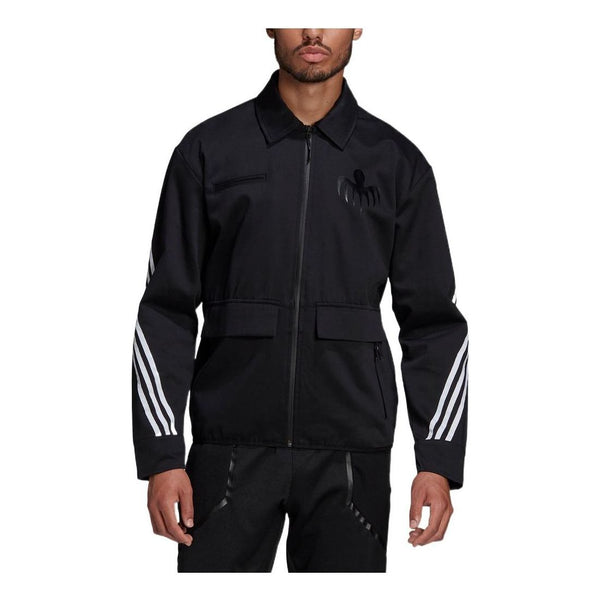 

Куртка Men's adidas Stripe Printing Logo Zipper Lapel Long Sleeves Jacket Black, черный