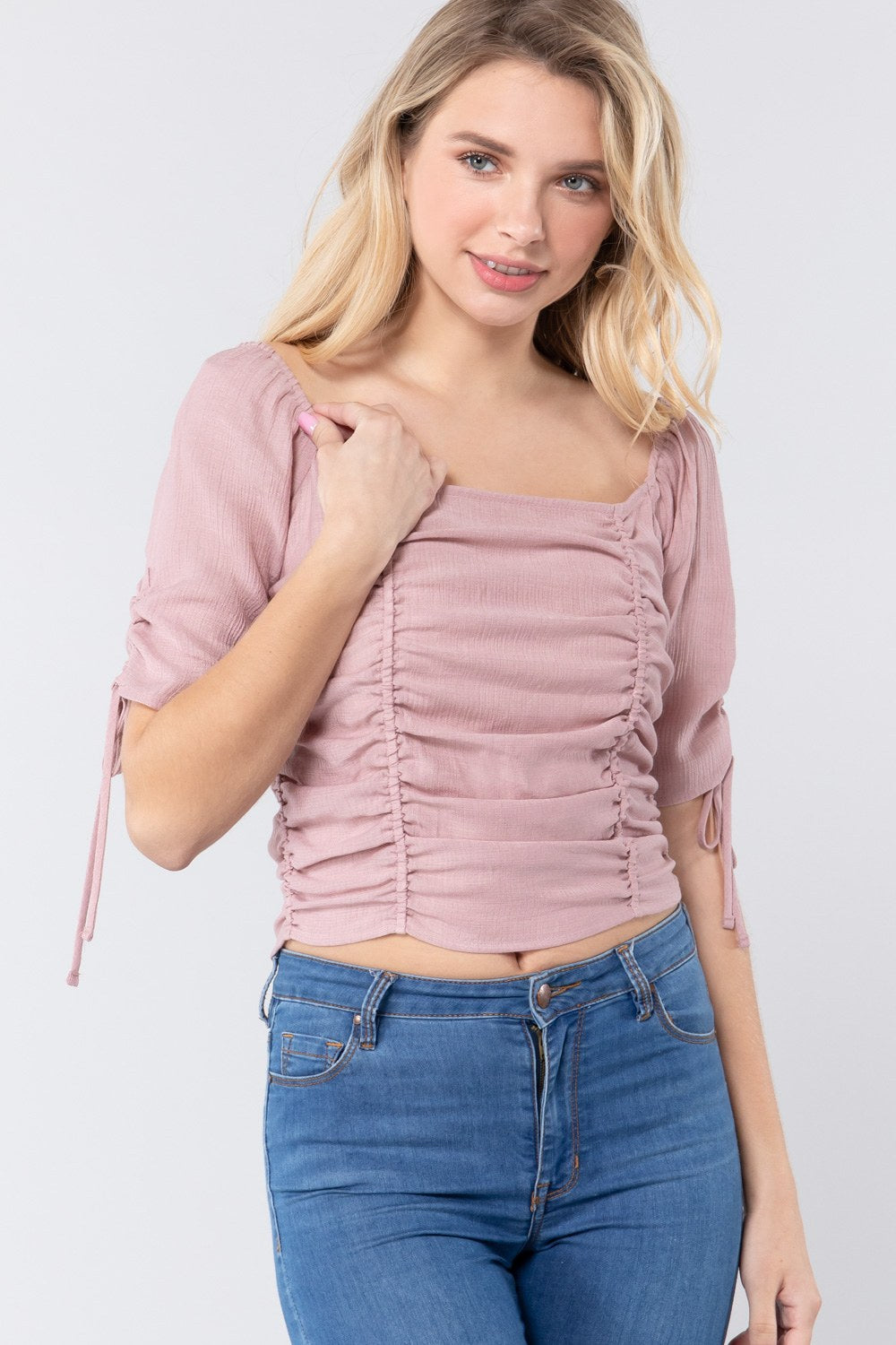 

Топ из тканого материала с присборенной резинкой до локтя FASHNZFAB, цвет mauve