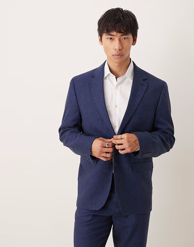 

Блейзер классического кроя из отборной льняной смеси Malik темно-синего цвета Selected