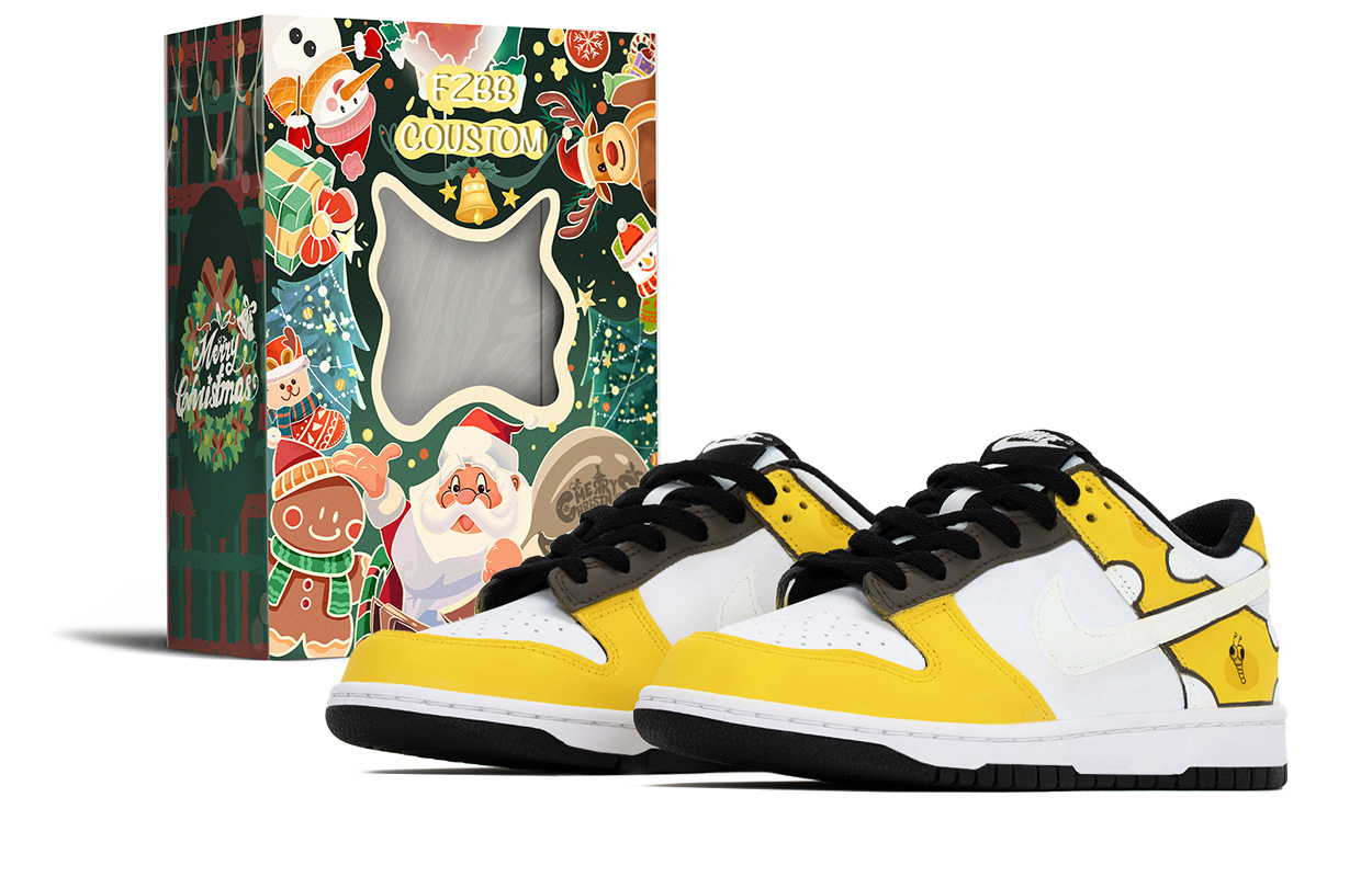 

Nike Детские низкие кроссовки для скейтбординга Dunk Cheese, рождественская коробка, износостойкие, нескользящие, желтого цвета, для подростков