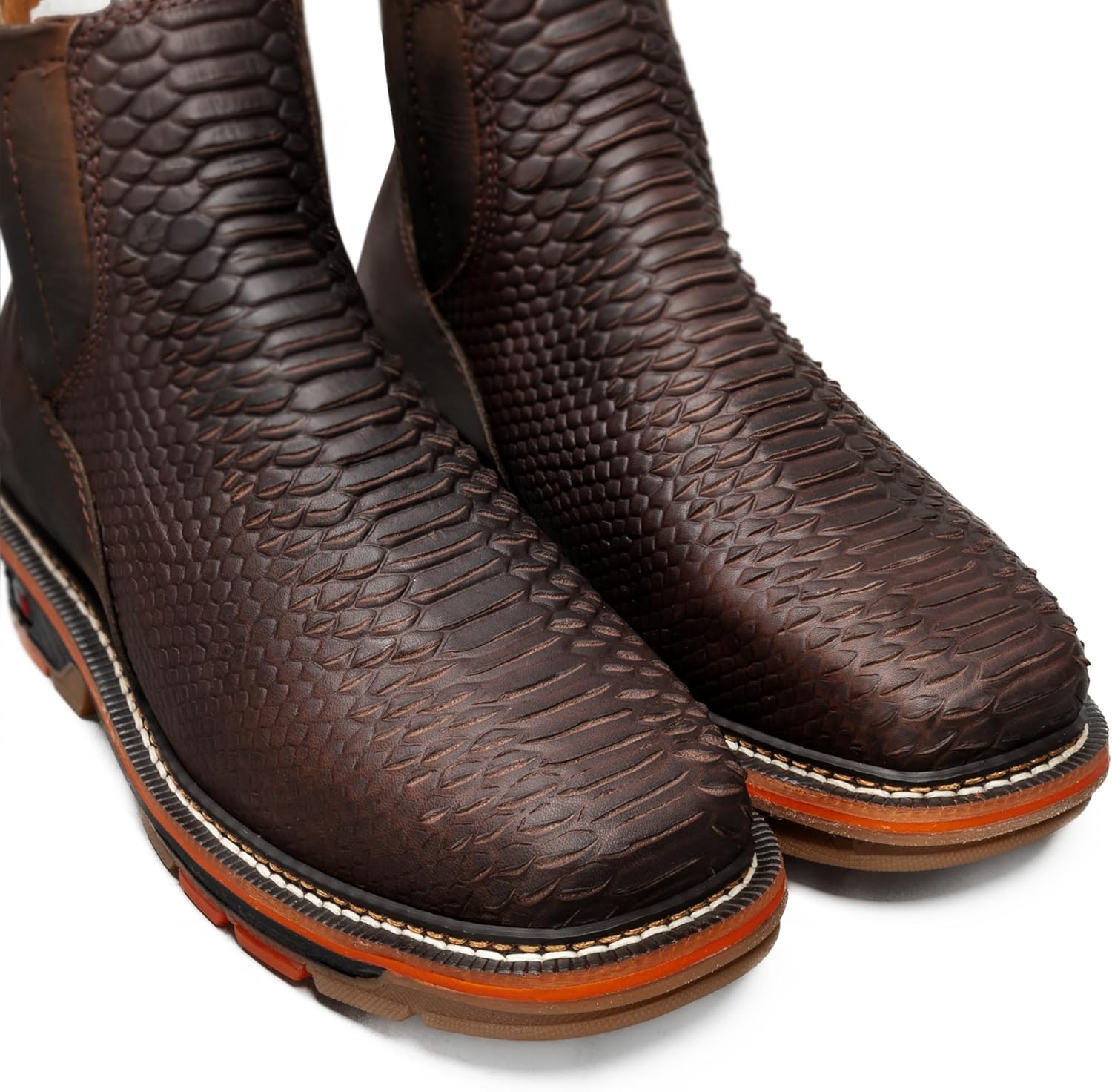 Мужские ботинки King Welt Men’s Ankle Venom Western - Питоновый принт, натуральная кожа, противоскользящая подошва, комфортная стелька, 15 см голенище, амортизация, комфорт на весь день, коричневый — фото 4