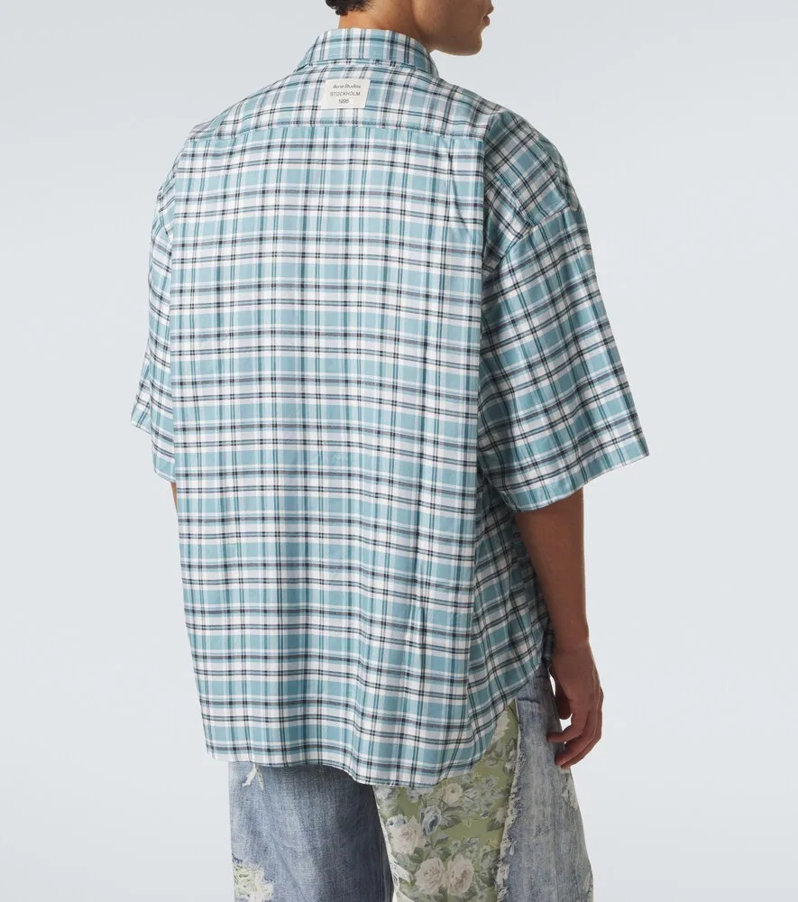 Клетчатая фланелевая рубашка большого размера Acne Studios, синий — фото 4