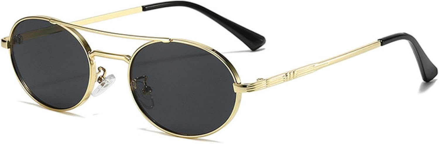 

Винтажные маленькие овальные металлические солнцезащитные очки с двойной перемычкой для женщин, модные сине-зеленые очки с защитой от УФ-излучения UV400 для мужчин VVTWSSW, Golden Grey