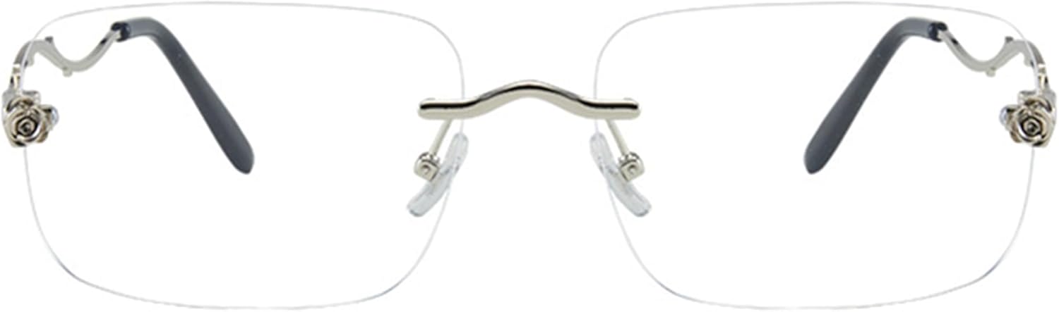 

bullabulling Ретро солнцезащитные очки 90-х годов, прямоугольные, без оправы, для мужчин и женщин, модные, с дужками в виде розы, без оправы, с тонированными линзами, Silvery Clear