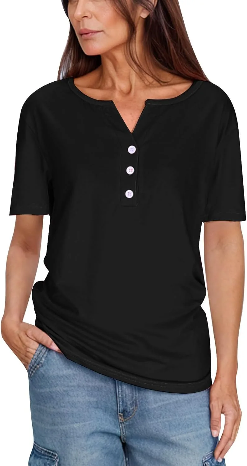 

Женская свободная летняя майка 2026 с пуговицами и V-образным вырезом OSFVNOXV