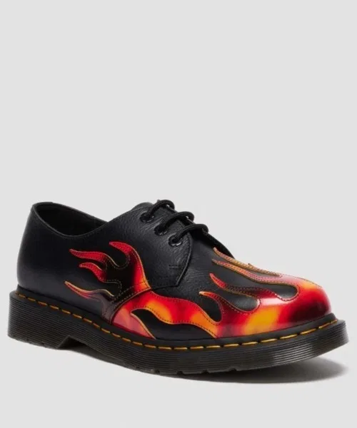 Туфли Dr. Martens 1461 Flame 3 Hole с аппликацией пламени, чёрные — фото 2