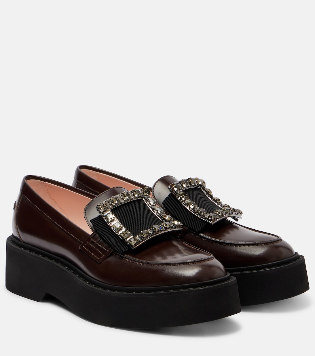 Кожаные лоферы Viv' Rangers на платформе Roger Vivier, Caffe