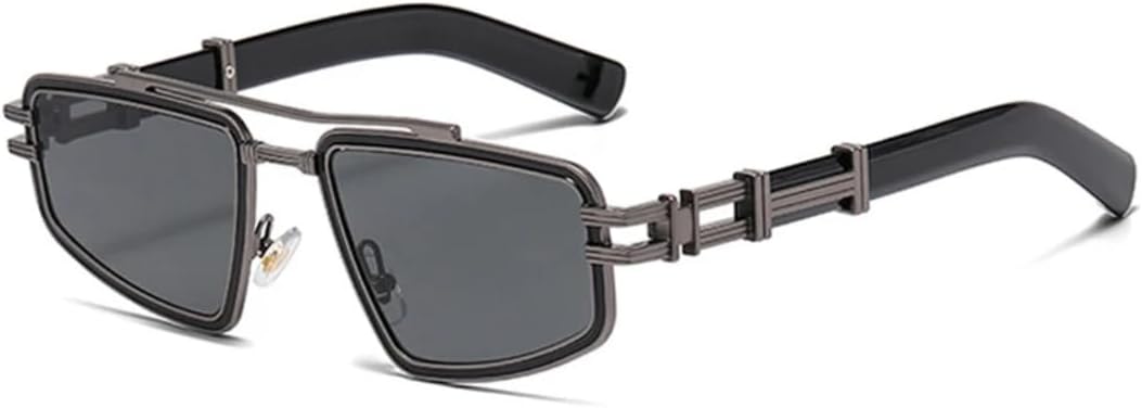 

Мужские солнцезащитные очки в стиле ретро с металлическими двойными перемычками, сине-розовые линзы, защита от УФ-излучения UV400, модный стиль панк, роскошные женские очки UATXTAU, Gun Black Gray