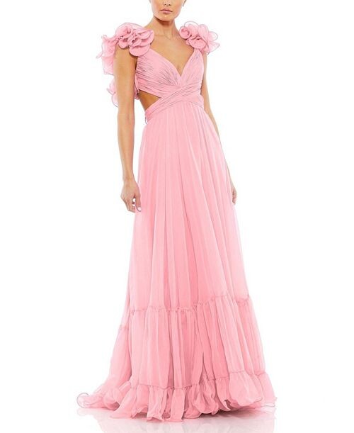 

Многоярусное шифоновое платье с оборками и вырезами Mac Duggal, цвет Pink