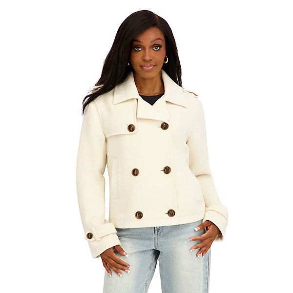 

Женский укороченный двубортный тренч с погонами из искусственной шерсти Madden Girl, Ecru