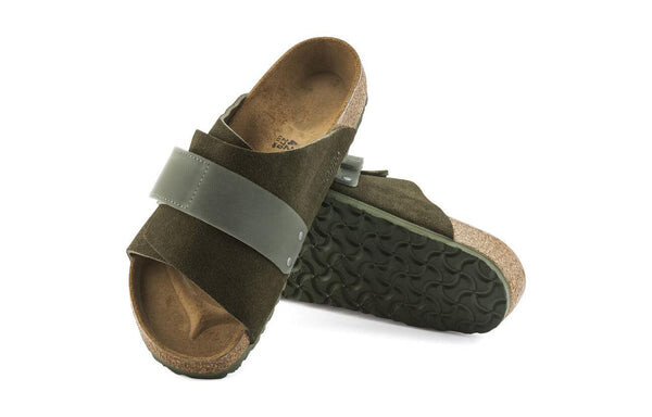 Тапочки kyoto suede leather sandals 'thyme' Birkenstock, зеленый — фото 4