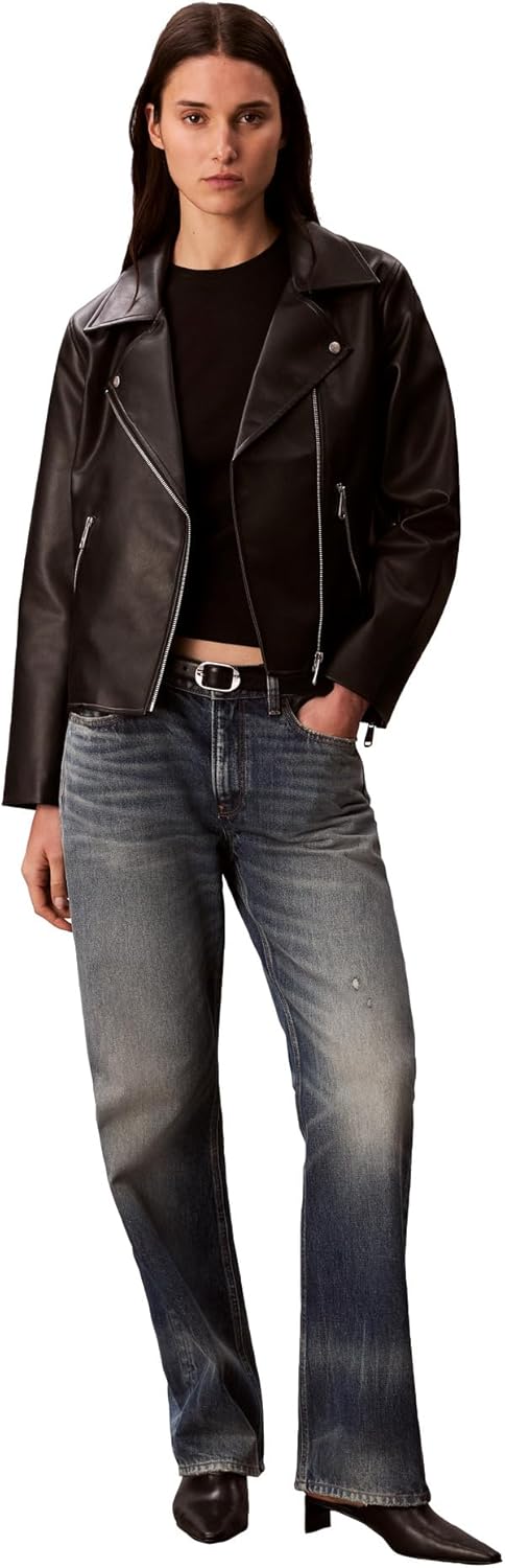 Женская куртка Calvin Klein классическая кожаная, черный — фото 2