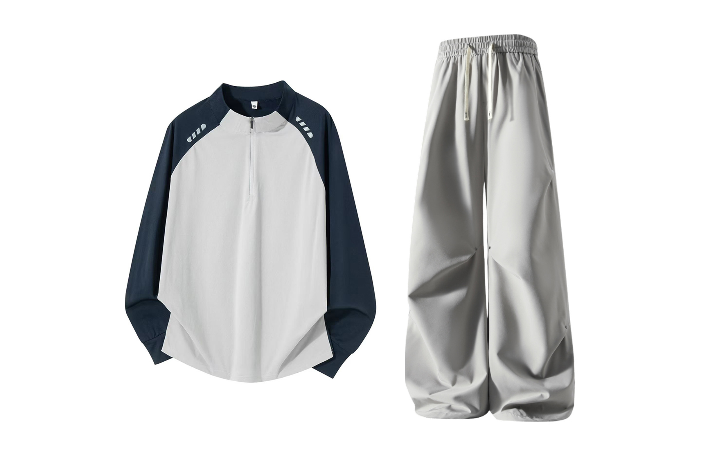 

Повседневный спортивный костюм Unisex с лацканом Lapel Moderate X1617, темно-синий & темно-серый top+светло-серый pants