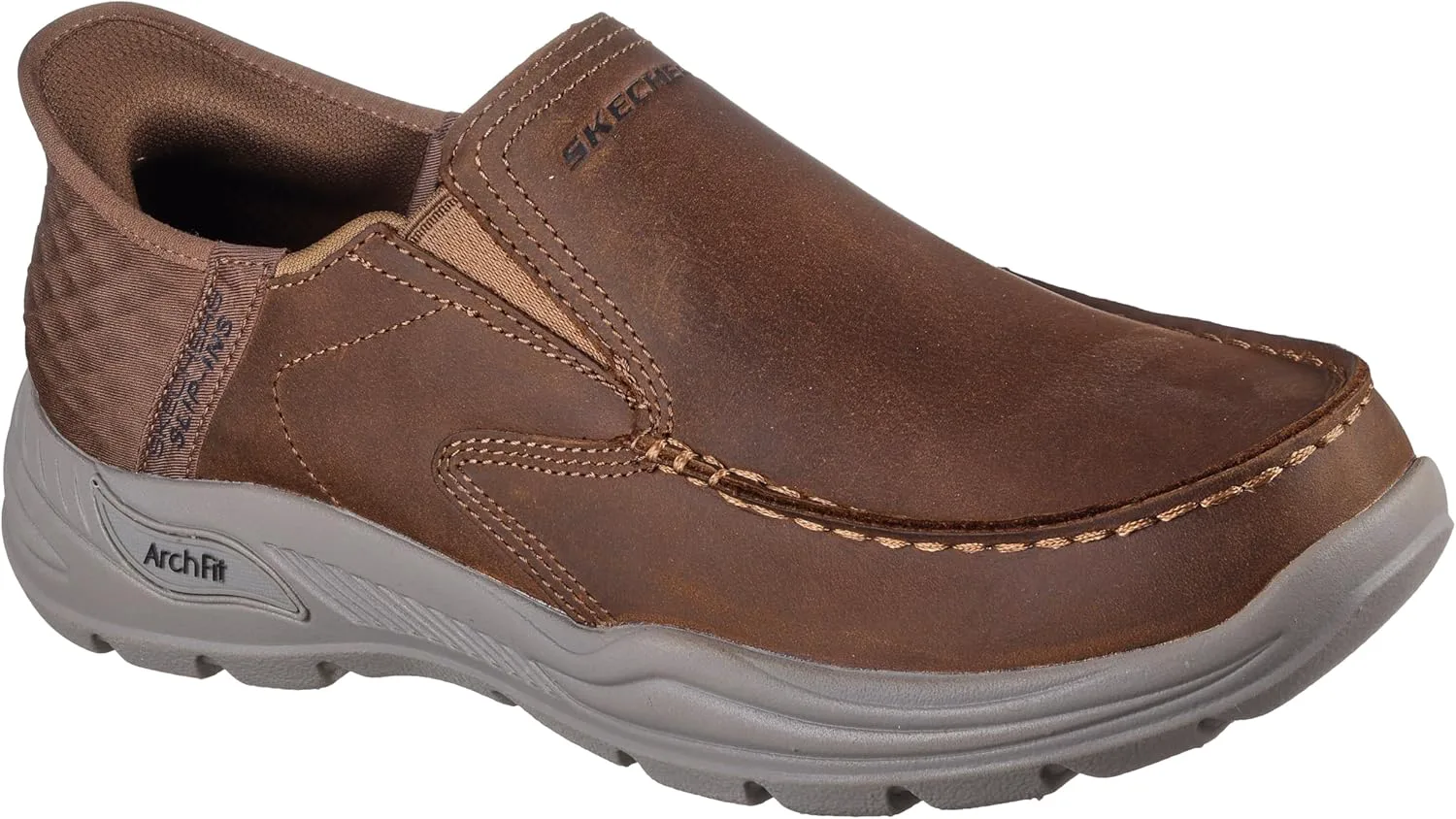 Мужские слипоны Skechers USA Arch Fit Motley - Milo Moc Toe с эластичными вставками из кожи — фото 2