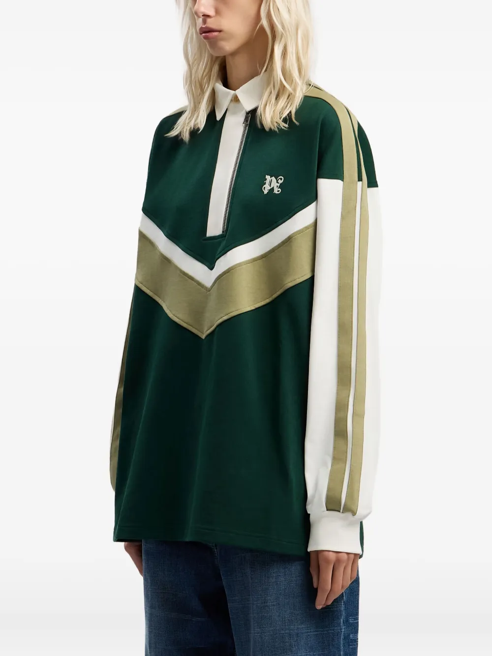Поло с монограммой и контрастными вставками Palm Angels, зеленый — фото 4