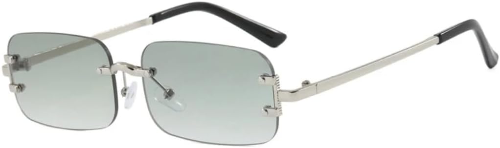 

Прямоугольные солнцезащитные очки без оправы, модные, для мужчин и женщин, маленькие, стильные, для лета и отдыха на природе, защита от УФ-излучения UV400 VVTWSSW, Silver Green