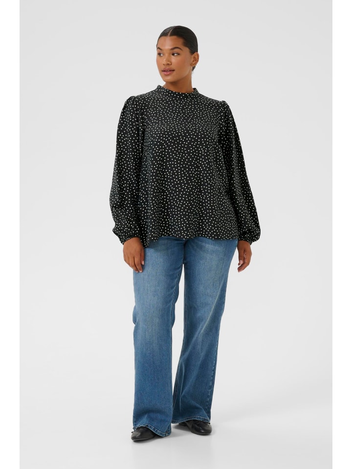 

KAFFE curve Блузка с длинными рукавами KCrya А-образного силуэта, черная, с меловыми точками