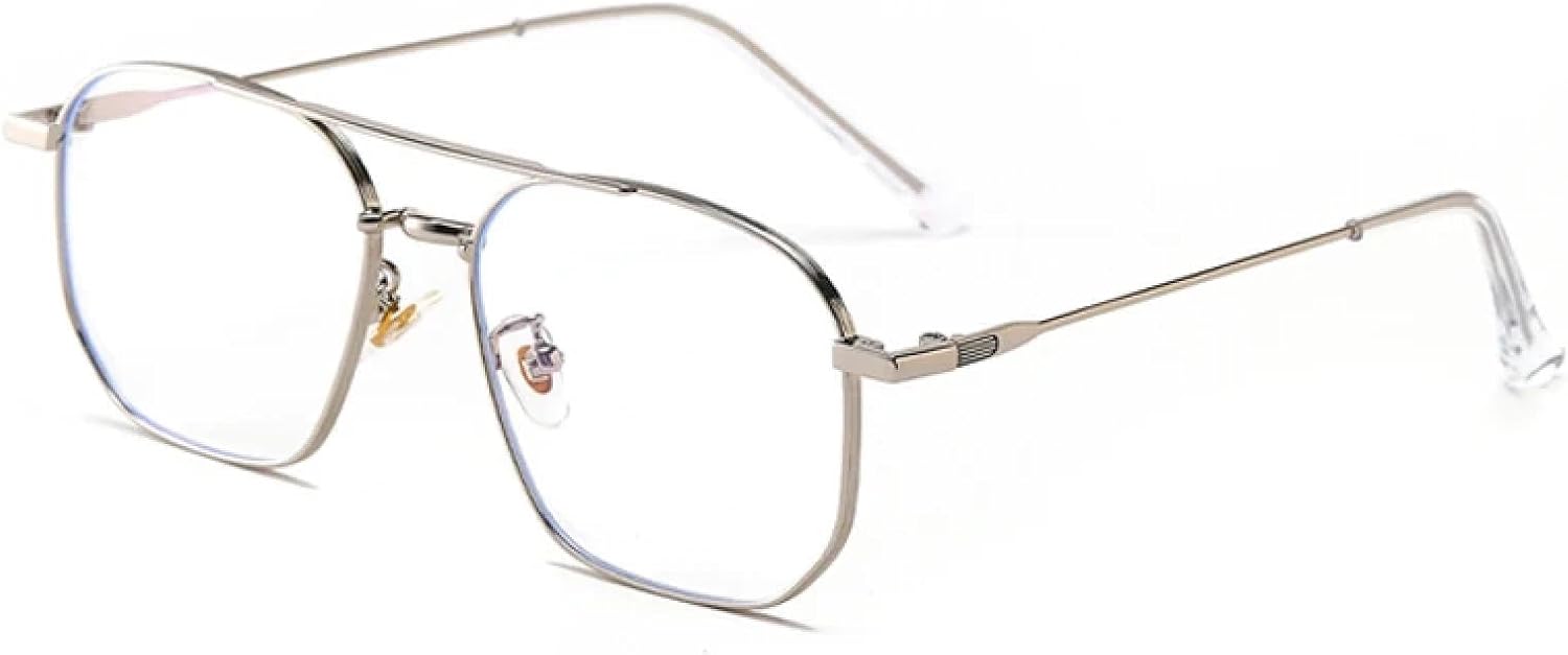 

Ретро солнцезащитные очки с двойной перемычкой и металлической оправой, модные женские очки с прозрачными линзами цвета океана, защита от УФ-излучения UV400, трендовые мужские солнцезащитные очки TVTBBVV, Silver Clear