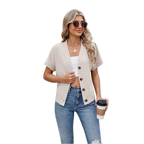 

Женский кардиган с коротким рукавом и V-образным вырезом Yesfashion, Apricot