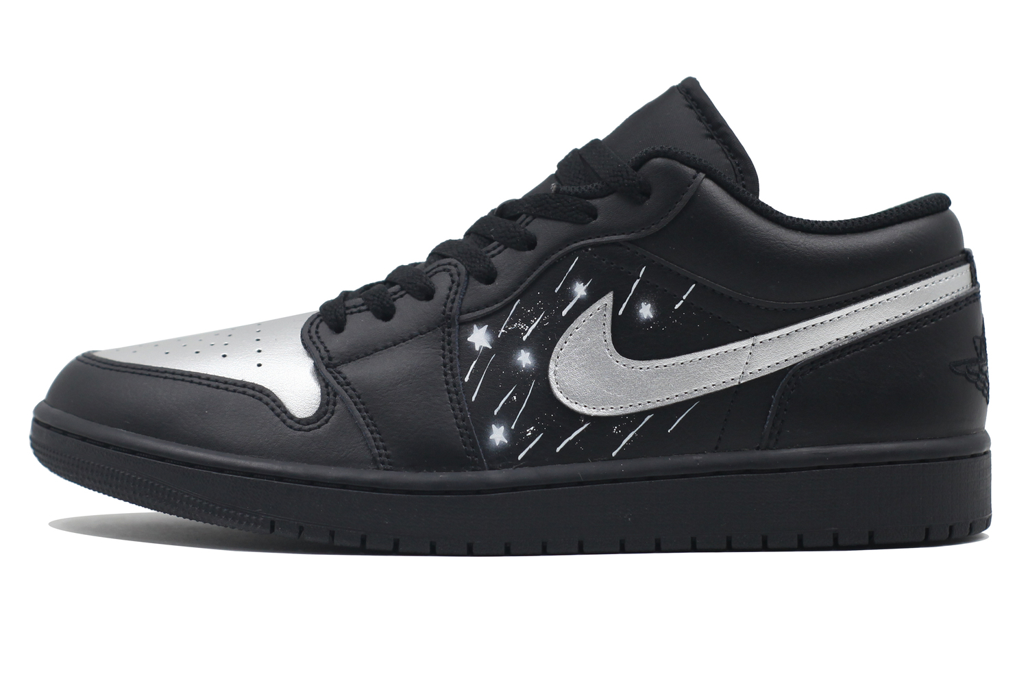 

Jordan Кроссовки Air 1 Low с амортизацией, износостойкие, низкие, винтажные, мужские, черный с серебристым покрытием