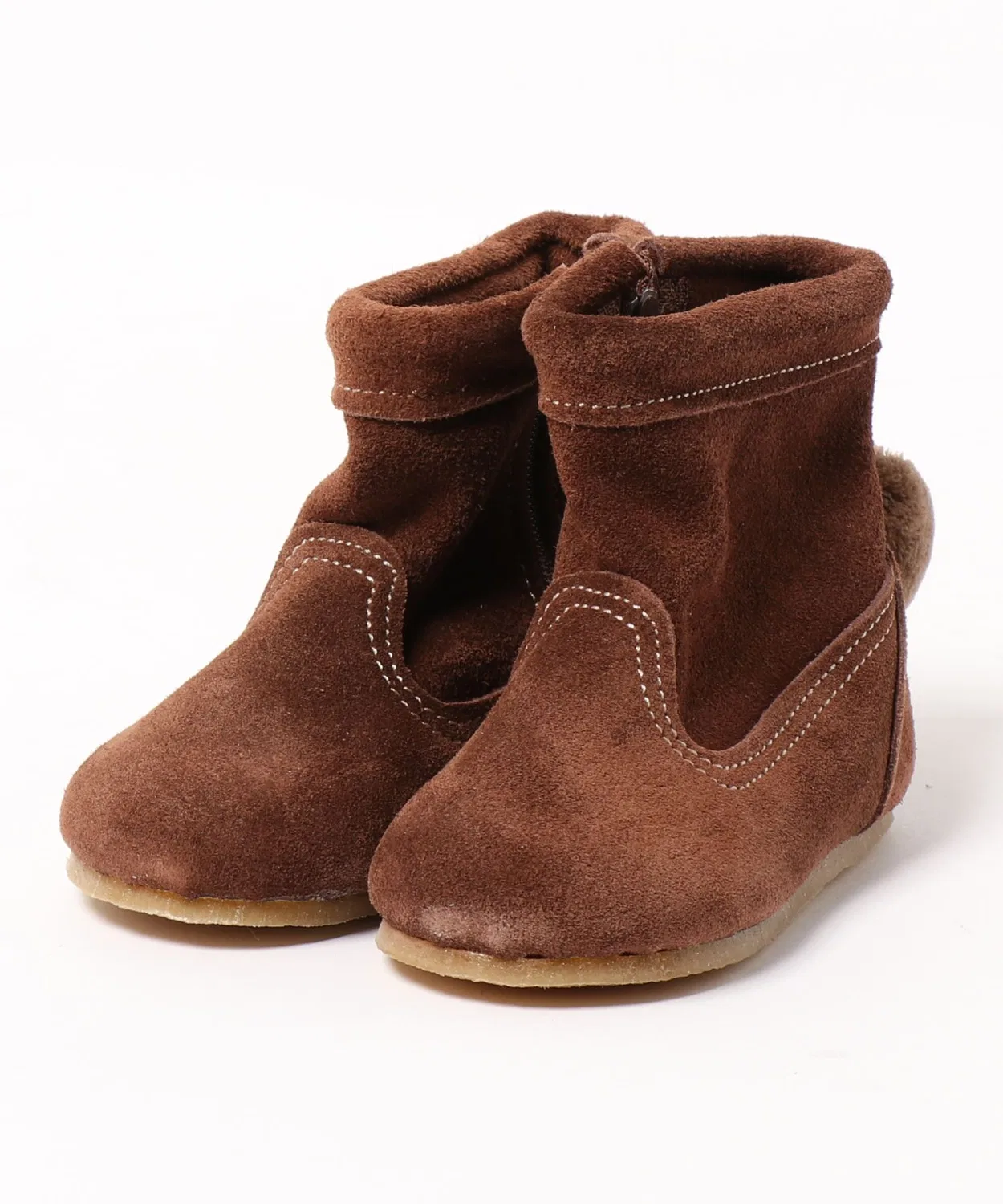 Ботинки с помпоном из замши POMPKINS, 12-14 см, коричневый