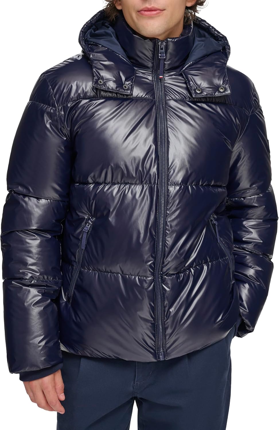 

Мужская блестящая стеганая куртка Tommy Hilfiger с нашивкой-логотипом, Navy