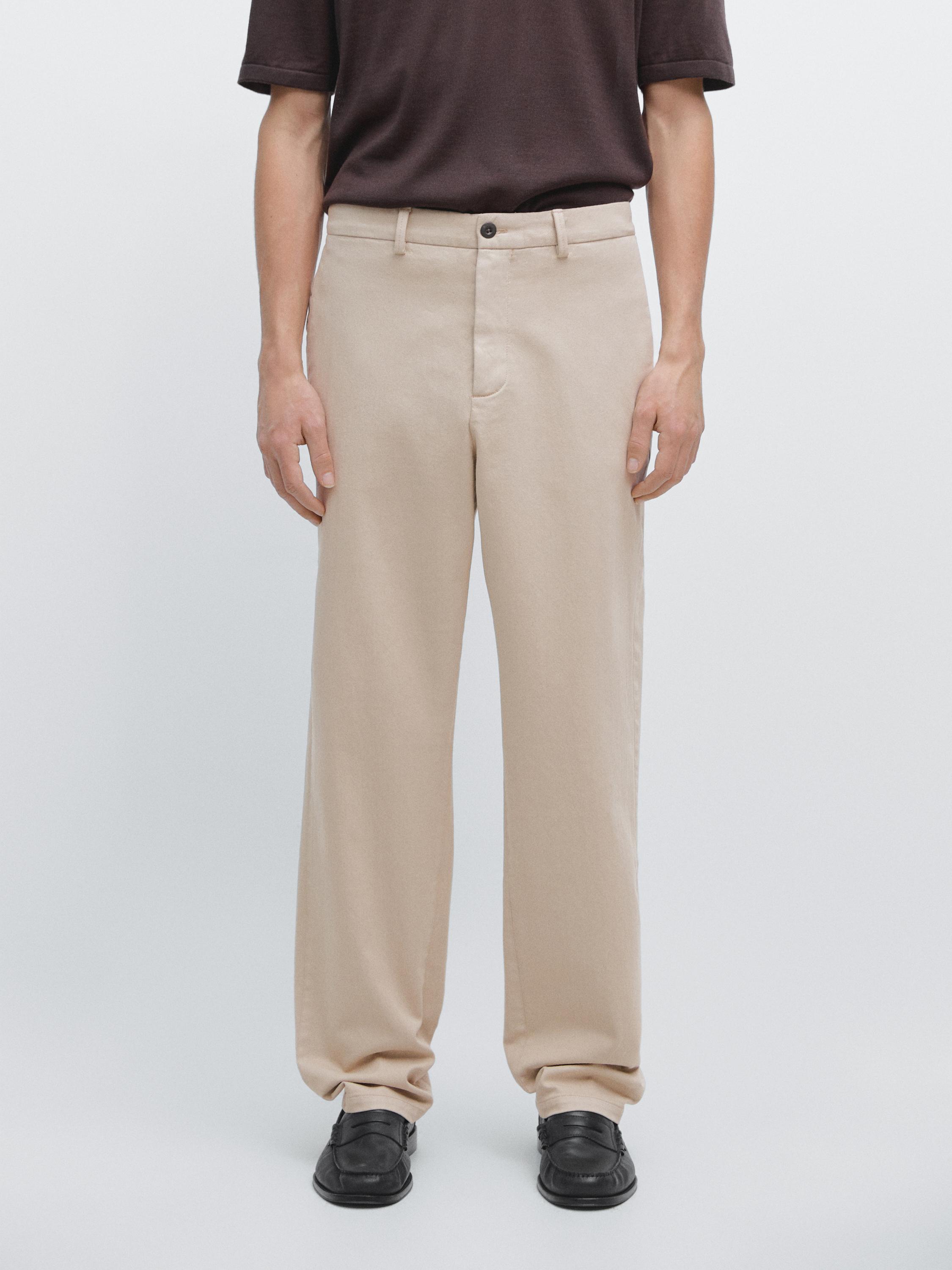 Брюки из хлопкового твила с эластичным поясом Massimo Dutti, beige — фото 3