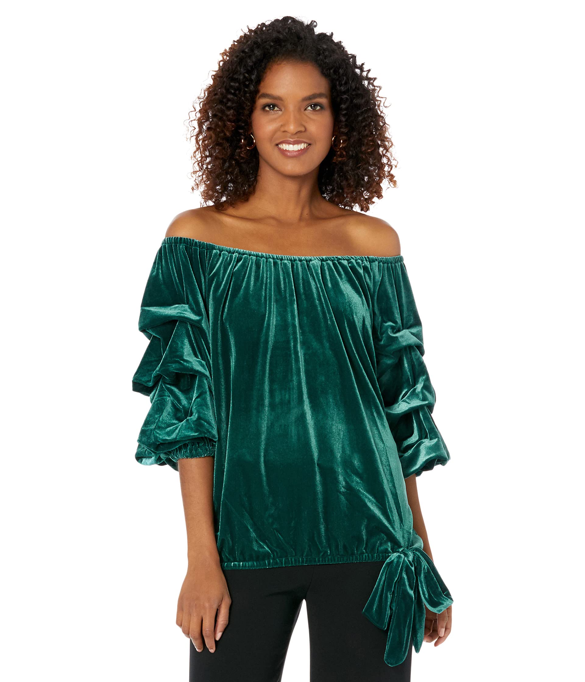 

Топ Vince Camuto Off Shoulder Puff Sleeve Top, Dark Green