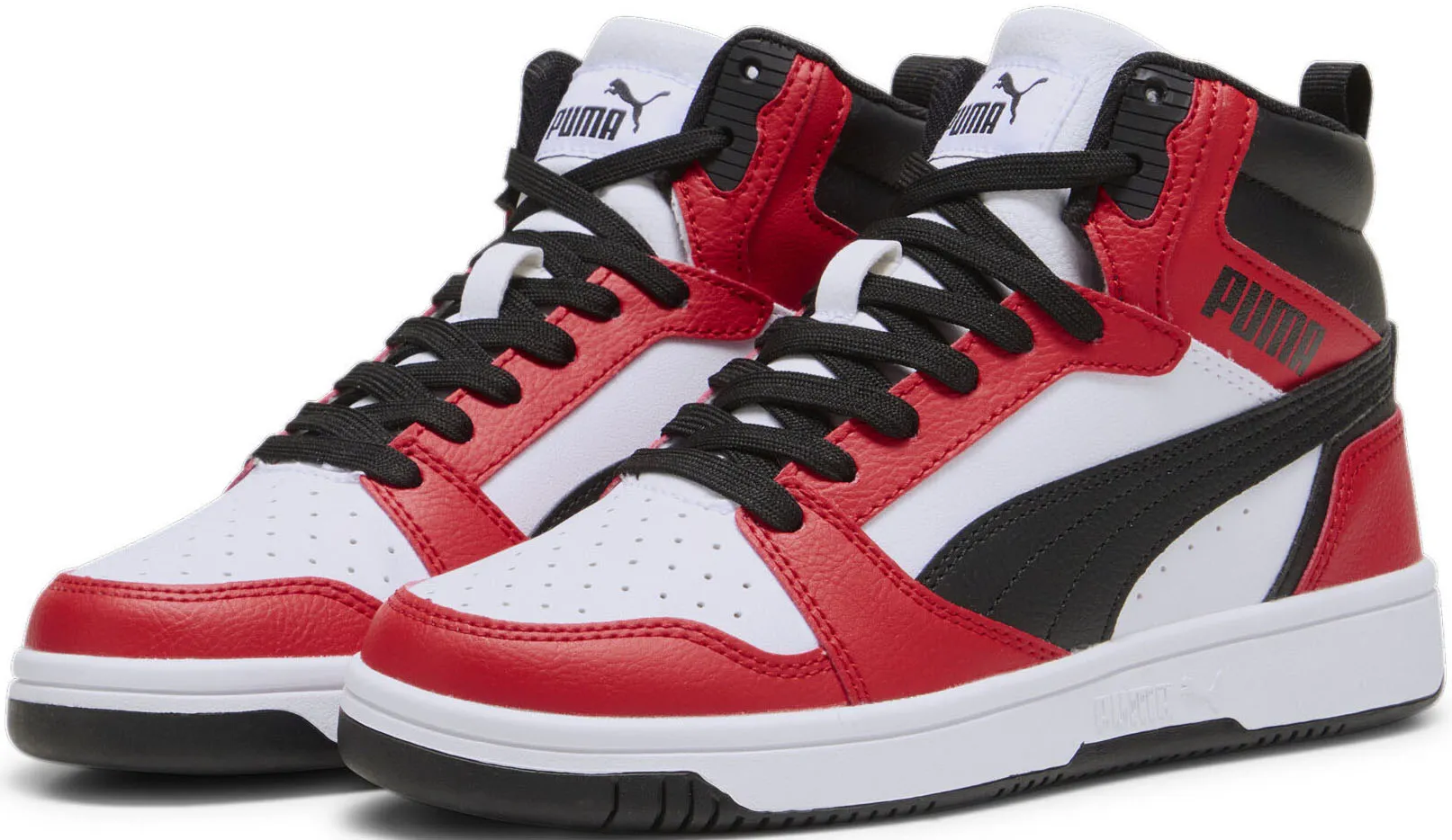 

Кроссовки PUMA "REBOUND V6 MID JR", цвет Puma White- Puma Black-For All Time Red