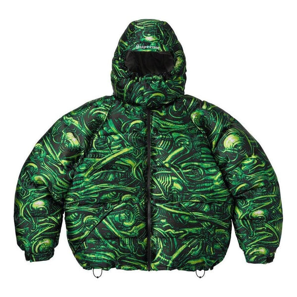 

Куртка x h.r. giger jacquard down puffer jacket 'green black' Supreme, зеленый