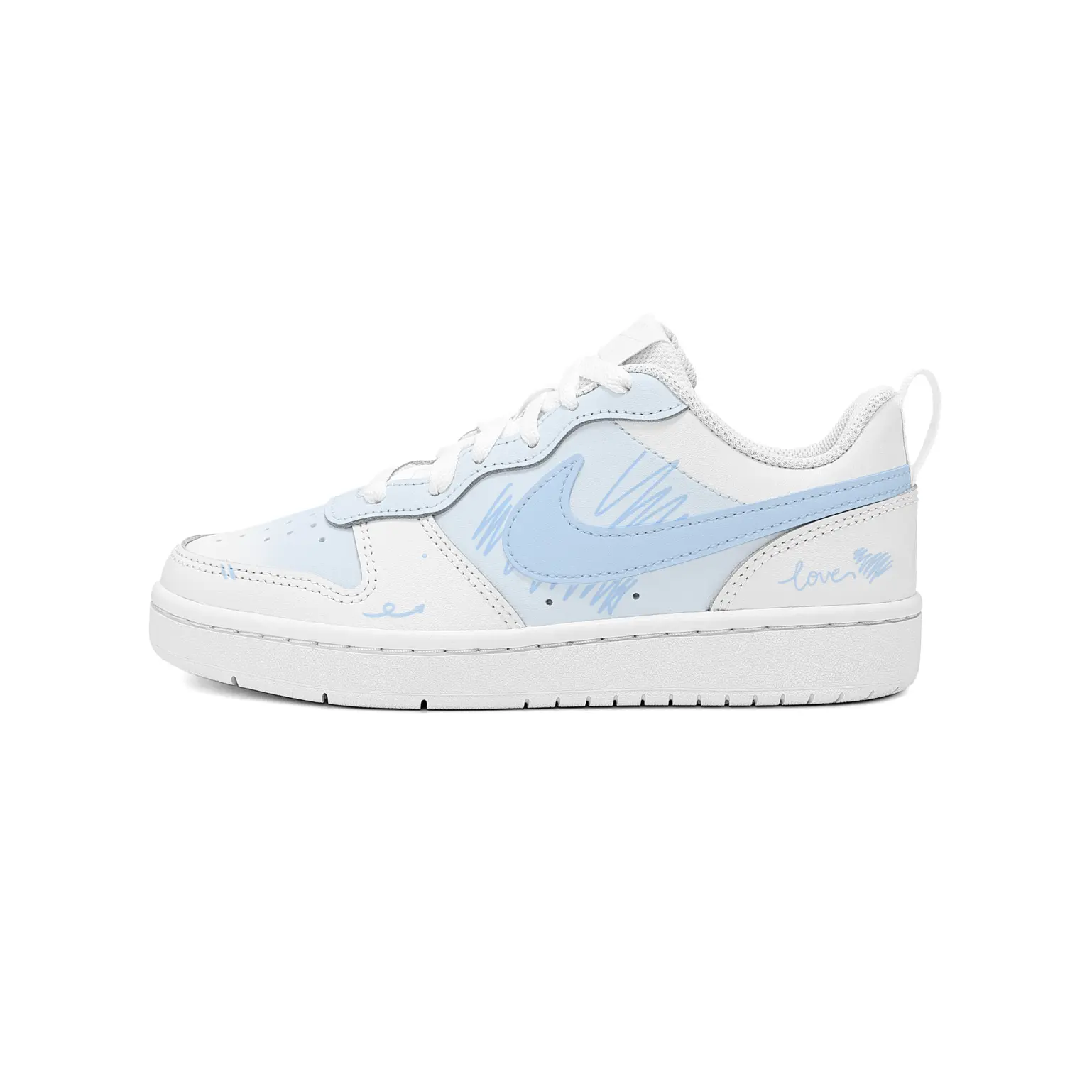 Court Borough Milk Blue Рисованные вручную Противоскользящие Амортизирующие Устойчивые к истиранию Низкие детские скейтборд кроссовки Nike, голубой — фото 2