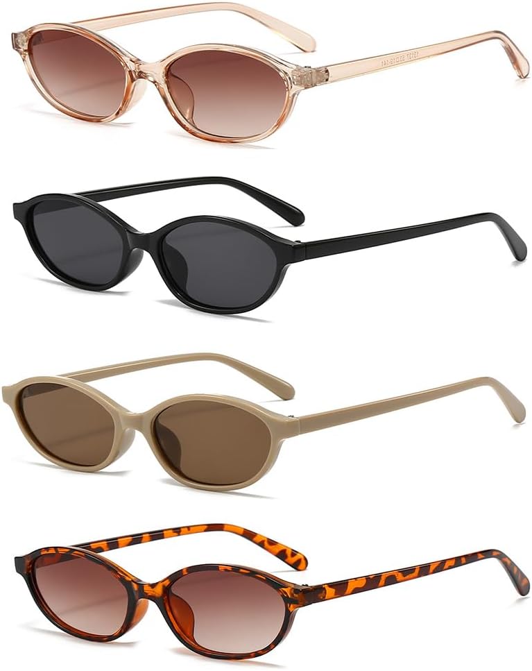 

4 шт. маленьких овальных женских солнцезащитных очков в стиле ретро, ​​винтажные дизайнерские солнцезащитные очки 90-х годов Generic, Translucent Champagne,black,beigetortoiseshell