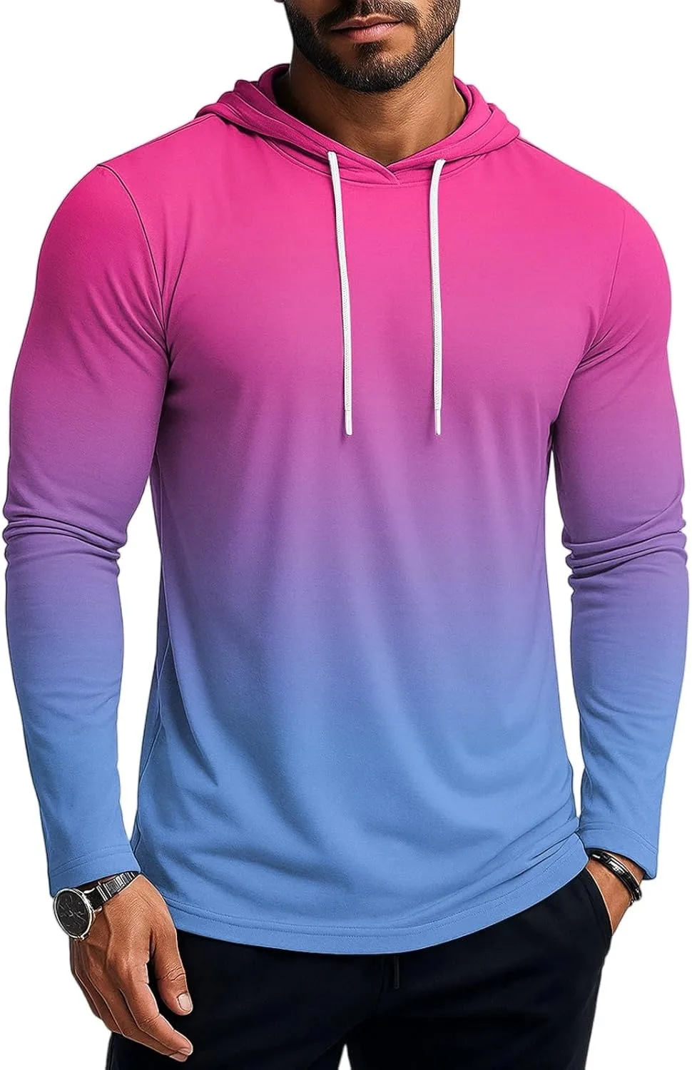 

Ymosrh мужская толстовка с длинным рукавом, легкая, градиентная, для тренировок