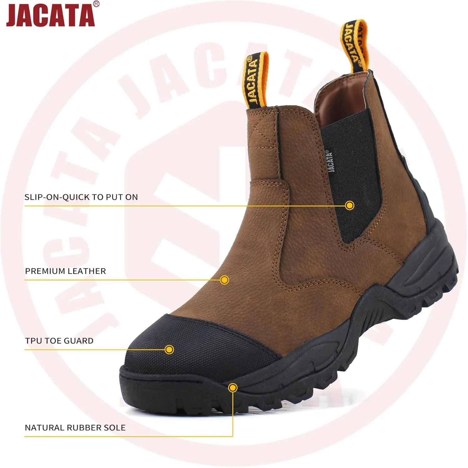 Рабочие Ботинки Jacata Mens Chelsea Slip On для мужчин, мужские промышленные строительные мягкие носки, рабочие ботинки для мужчин, коричневый — фото 4