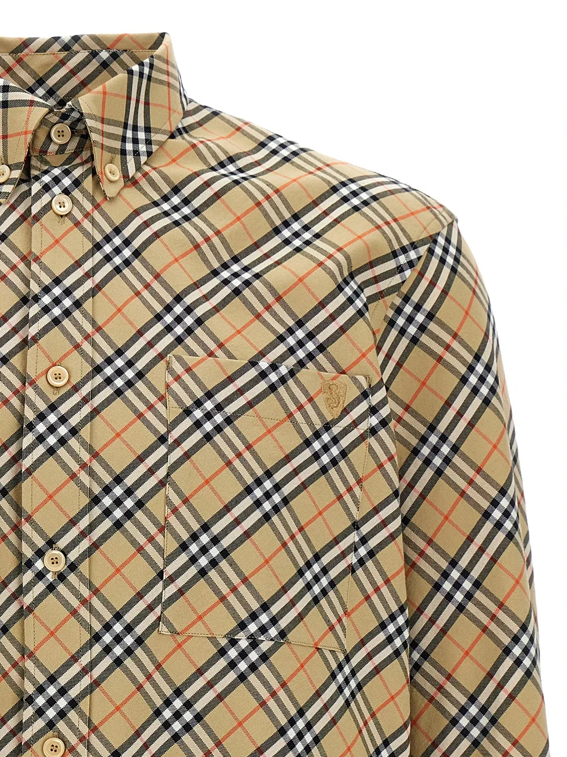 Рубашка BURBERRY в клетку, хлопок, бежевый — фото 3
