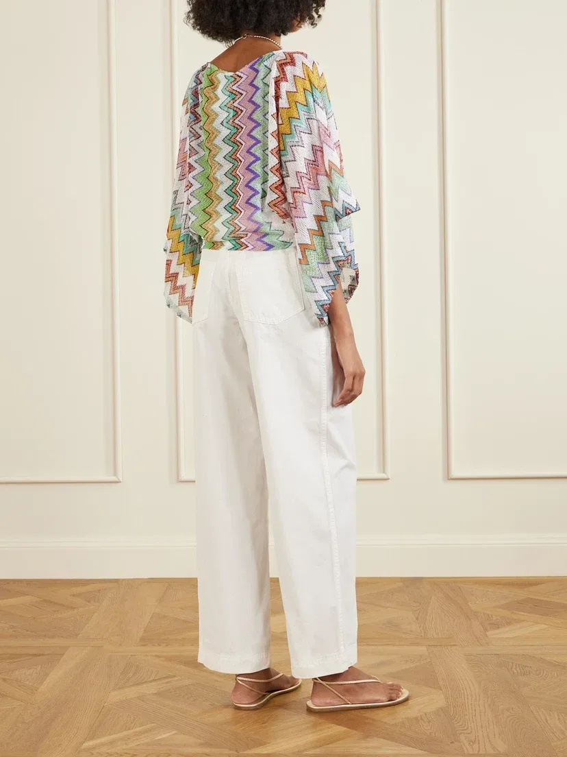 Вязаная крючком блузка в полоску цвета металлик Missoni, белый — фото 3