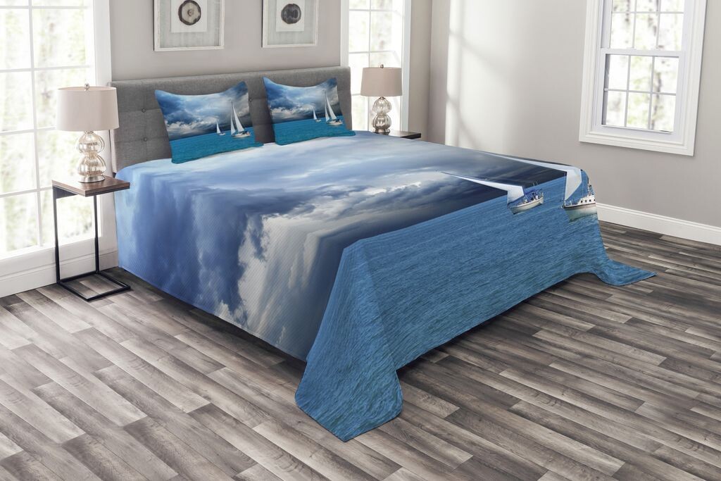 

Комплект синего покрывала ABAKUHAUS, Sailing After Storm Clouds, с моющимися наволочками, для односпальных кроватей 264 x 220 см, Синий Серый Белый Серый