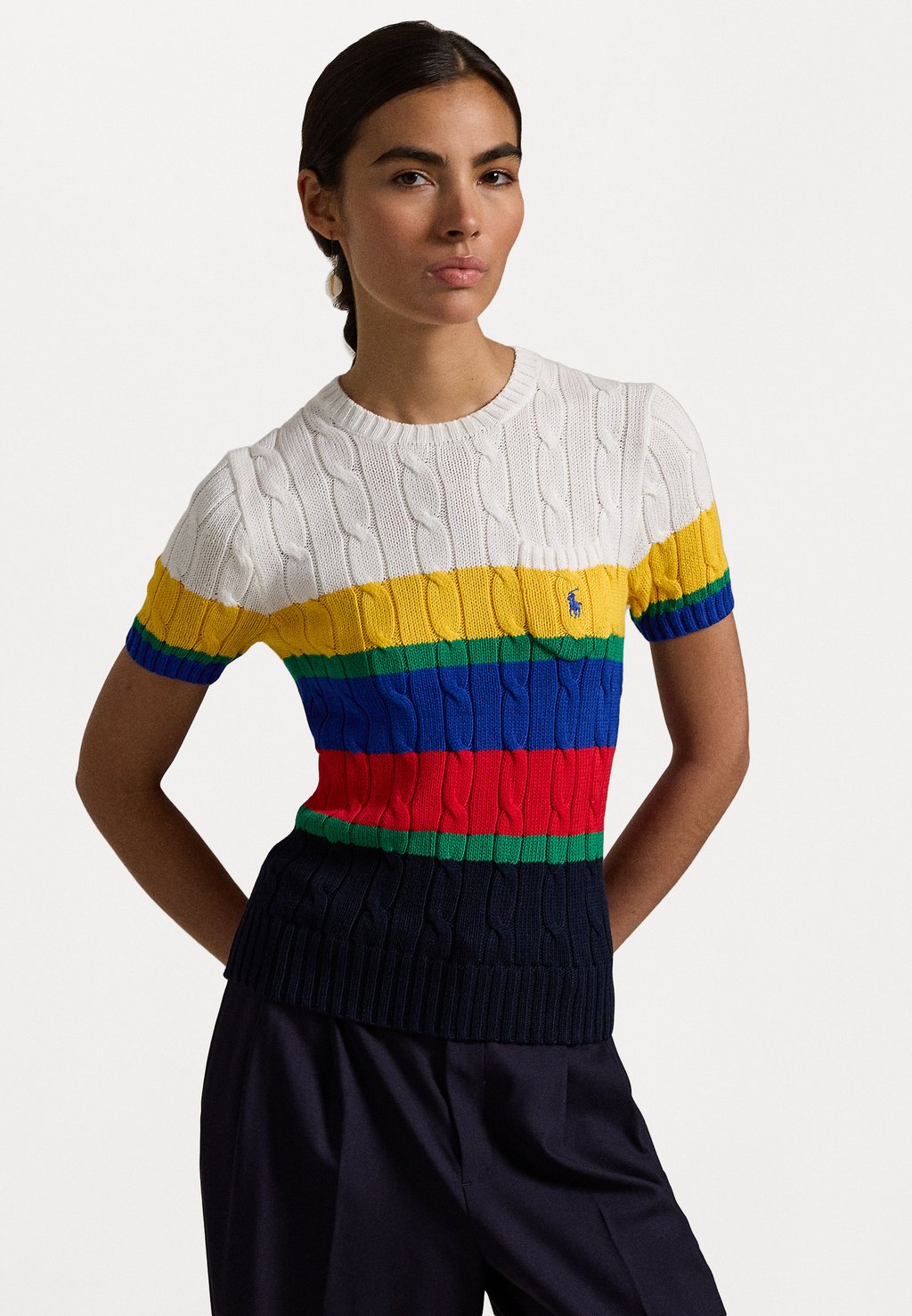 

Футболка с принтом STRIPED CABLE SHORT SLEEVE SWEATER Polo Ralph Lauren, мультиколор