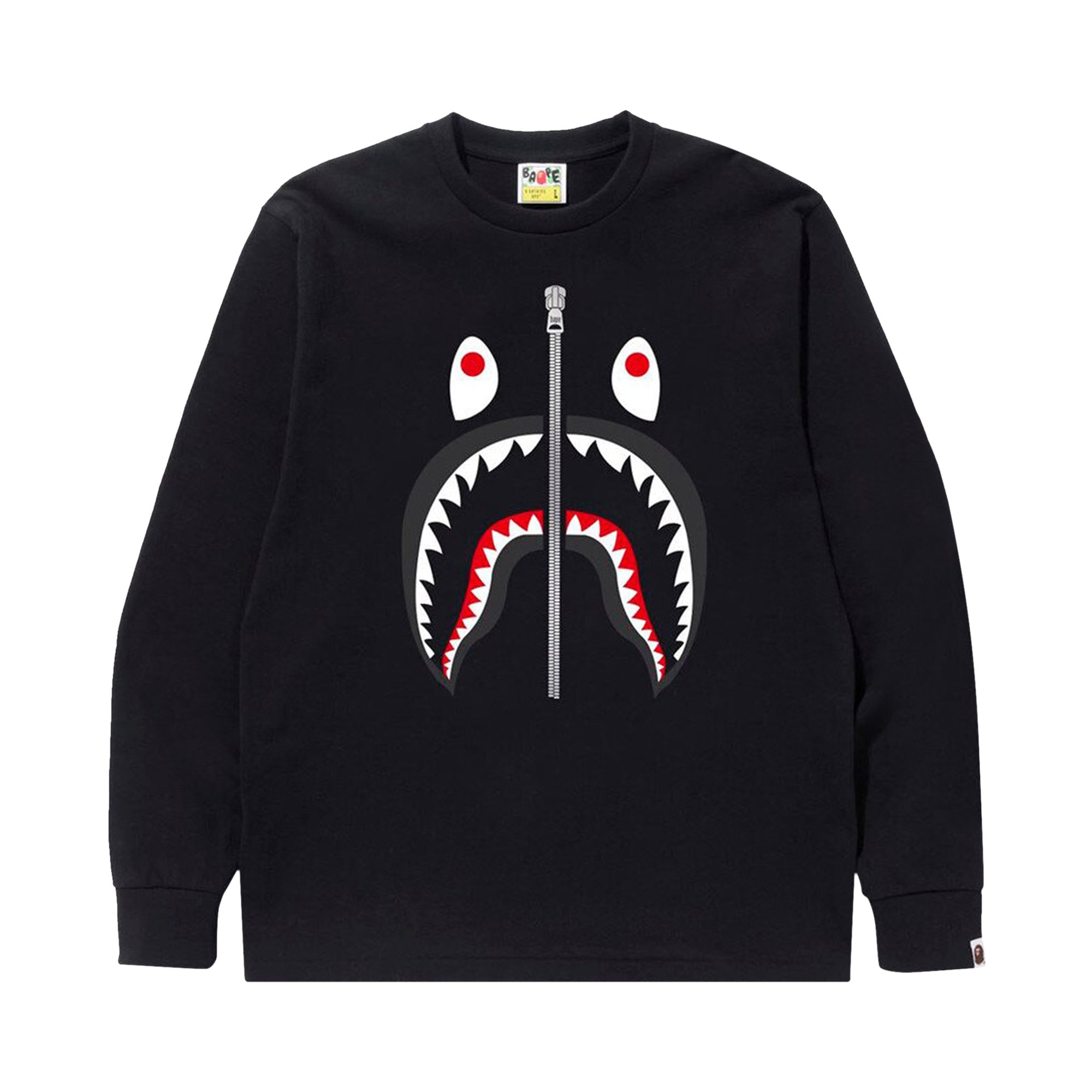 

Футболка с длинными рукавами BAPE Shark, черная, Черный, Футболка с длинными рукавами BAPE Shark, черная