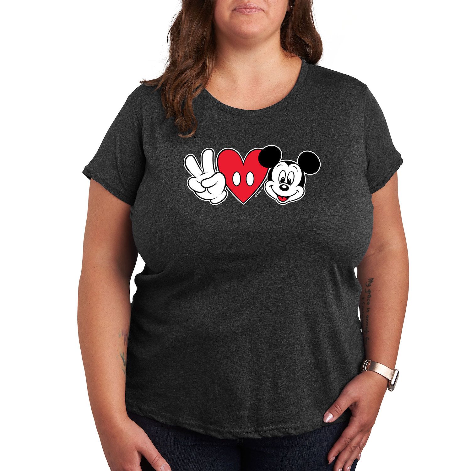 

Футболка Missy размера плюс с рисунком Disney Peace Love Mickey Licensed Character